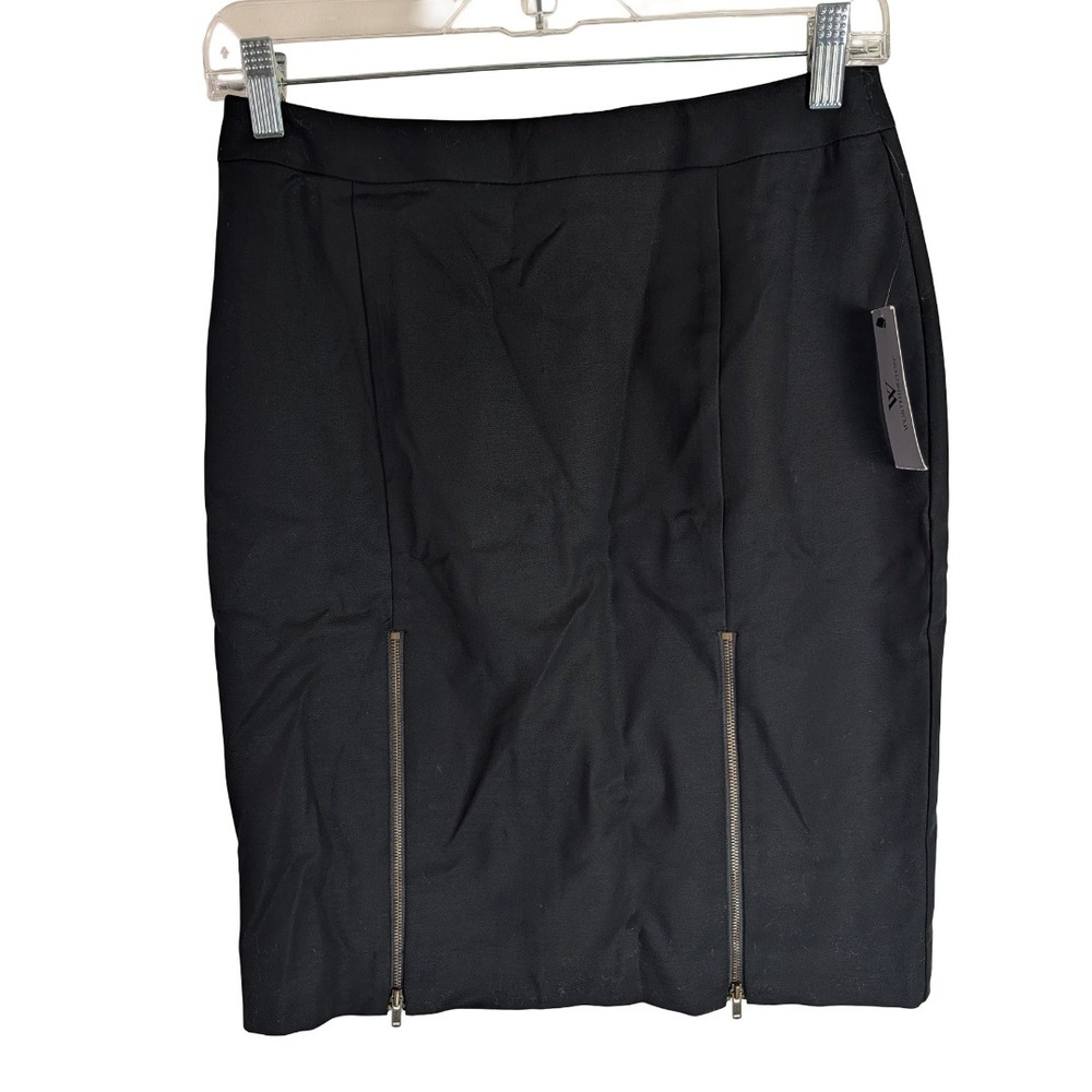 Worthington Pencil Skirt Womens 4 Black Dual Front Zipper Slits Career Lined NEW